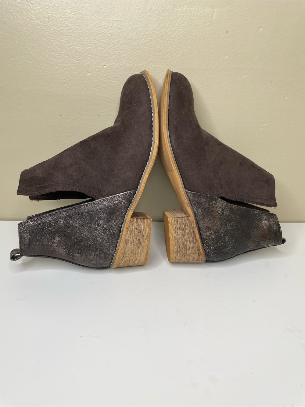 BOUTIQUE by Corkys Brown Faux Suede SHEILD Rustic Glam Block Heel Bootie 8 - Picture 8 of 13